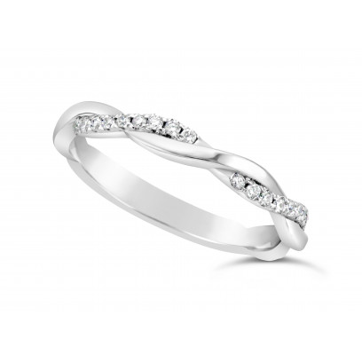 18ct White Gold Ladies 2.5mm Woven Wedding Band Set With 26 Round Diamonds Set 3/4 Of The Way Around The Band. Total Diamond Weight 0.26ct