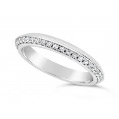 18ct White Gold 3mm V Shaped Wedding Ring, Set With 33 Round Diamonds. Pave Set One Side 3/4 Of The Way Around The Ring, With A Mirror Finish On The opposite Side. Total Diamond Weight 0.33ct