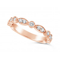 18ct Rose Gold Marquise Effect & Round Diamond Wedding Band, Set With 17 Diamonds, Total Diamond Weight 0.45ct Of Round Diamonds Set 3/4 Of The Way Around The Band  