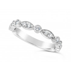18ct White Gold Marquise Effect & Round Diamond Wedding Band, Set With 17 Diamonds, Total Diamond Weight 0.45ct Of Round Diamonds Set 3/4 Of The Way Around The Band  
