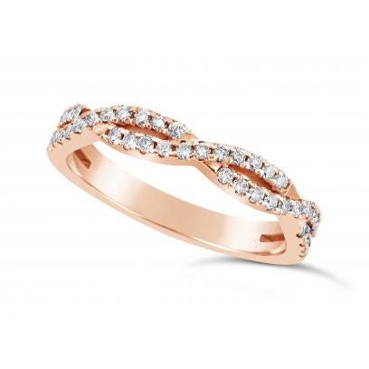 18ct Rose Gold 2 Row Weave Pave Set Wedding Band Set With 41 Round Diamonds. Total Diamond Weight 0.61ct, 3.2mm Wide