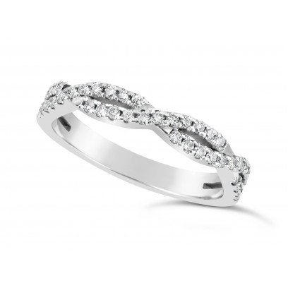 18ct White Gold 2 Row Weave Pave Set Wedding Band Set With 41 Round Diamonds. Total Diamond Weight 0.61ct, 3.2mm Wide