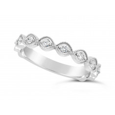 18ct White Gold Marquise Shape Ladies Diamond Set Wedding Band, Set With 11 Round Brilliant Cut Diamonds 3/4 Of The Way Around The Band, Total Diamond Weight 0.22ct, 3.2mm Wide
