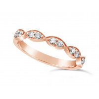 18ct Rose Gold Marquise Shape Diamond Wedding Band Set With 10 Round Brilliant Cut Diamonds, 2.9mm Wide. Total Diamond Weight 0.25ct