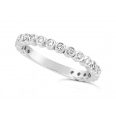 18ct White Gold 2.45mm Wide Wedding Band, Set With 21 Round Brilliant Cut Diamonds In Rubover Setting 3/4 Of The Way Around The Band. Total Diamond Weight 0.30ct