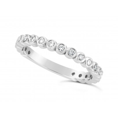 18ct White Gold 2.45mm Wide Wedding Band, Set With 21 Round Brilliant Cut Diamonds In Rubover Setting 3/4 Of The Way Around The Band. Total Diamond Weight 0.30ct
