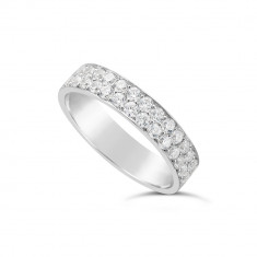 18ct White Gold 4.7mm 2 Row Diamond Set Wedding Band, Set With 28 Pave Set Round Brilliant Cut Diamonds, Total Diamond Weight 0.85ct