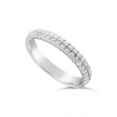 18ct White Gold 3.4mm 2 Row Diamond Set Wedding Band, Set With 40 Undercut Set Round Brilliant Cut Diamonds, Total Diamond Weight 0.58ct