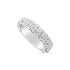18ct White Gold 4.7mm 3 Row Diamond Set Wedding Band, Set With 57 Round Brilliant Cut Diamonds, Total Diamond Weight 0.75ct