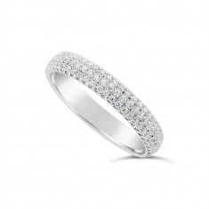 18ct White Gold 3.7mm Wide 3 Row Diamond Set Wedding Band, Set With 84 Round Brilliant Cut Diamonds, Total Diamond Weight 0.45ct