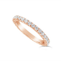 18ct Rose Gold 2mm Wide Fishtail Diamond Set Wedding Band, Set With 31 Round Brilliant Cut Diamonds All The Way Round In A 4 Prong Fishtail Setting , Total Diamond Weight 1.0ct