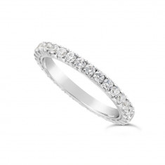18ct White Gold 2mm Wide Fishtail Diamond Set Wedding Band, Set With 31 Round Brilliant Cut Diamonds All The Way Round In A 4 Prong Fishtail Setting , Total Diamond Weight 1.0ct