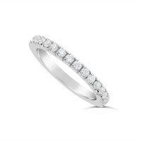Platinum 2mm Wide Fishtail Diamond Set Wedding Band, Set With 15 Round Brilliant Cut Diamonds Half Way Round In A 4 Prong Fishtail Setting , Total Diamond Weight 0.50ct