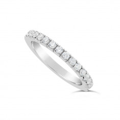 18ct White Gold 2mm Wide Fishtail Diamond Set Wedding Band, Set With 15 Round Brilliant Cut Diamonds Half Way Round In A 4 Prong Fishtail Setting , Total Diamond Weight 0.50ct