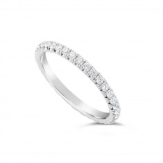 18ct White Gold 2mm Wide Fishtail Diamond Set Wedding Band, Set With 36 Round Brilliant Cut Diamonds All The Way Round In A 4 Prong Fishtail Setting , Total Diamond Weight 0.75ct