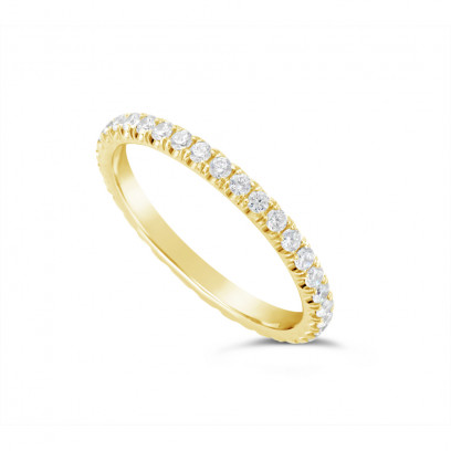 18ct Yellow Gold 2mm Wide Fishtail Diamond Set Wedding Band, Set With 36 Round Brilliant Cut Diamonds All The Way Round In A 4 Prong Fishtail Setting , Total Diamond Weight 0.75ct