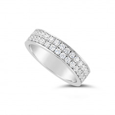 18ct White Gold 5mm 2 Row Pave Set Diamond Wedding Band, Set With 66 Round Brilliant Cut Diamonds All The Way Round In Pave Setting , Total Diamond Weight 1.50ct
