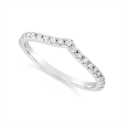 18ct White Gold 1.5mm Wide Shaped Wedding Band Band, Set With 20 Round Diamonds Half War Around The Band, Total Diamond Weight 0.30ct