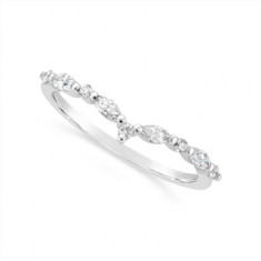 18ct White Gold Shaped Wedding Band Set With Marquise & Round Diamonds, Total Diamond Weight 0.24ct