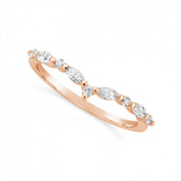 18ct Rose Gold Shaped Wedding Band Set With Marquise & Round Diamonds, Total Diamond Weight 0.24ct