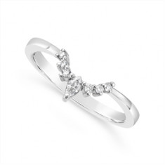 18ct White Gold Shaped Wedding Band Set With 1 Marquise Diamond & 6 Round Diamonds, Total Diamond Weight 0.10ct