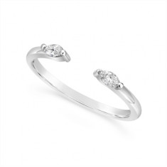 18ct White Gold  Wedding Band Set With 2 Marquise Diamond With A Gap To Sit Flush Next To An Engagement Ring, Total Diamond Weight 0.12ct
