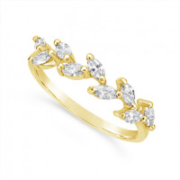 18ct Yellow Gold Marquise Diamond Set Wedding Band, Set With 9 Marquise Diamonds, Total Diamond Weight 0.46ct