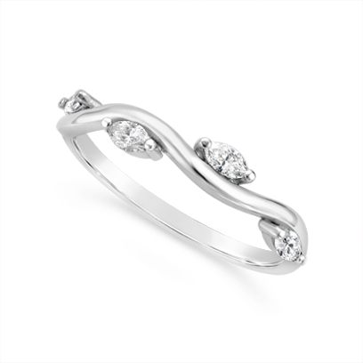 18ct White Gold Marquise Diamond Set Weave Wedding Band, Set With 4 Marquise Shape Diamonds, Total Diamond Weight 0.22ct