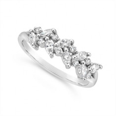 18ct White Gold Marquise & Round Diamond Wedding Band, Set With 8 Marquise Diamonds & 8 Round Diamonds, Total Diamond Weight 0.46ct