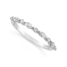 18ct White Gold Marquise & Round Diamond Narrow Wedding Band, Set With 4 Marquise Diamonds & 5 Round Diamonds, Total Diamond Weight 0.39ct