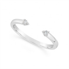 18ct White Gold Diamond Open Gap Wedding Band To Sit Next To A Solitaire Diamond Ring, Set With 2 Round Diamonds, Total Diamond Weight 0.05ct