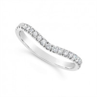 Platinum Diamond 2mm Wide Curved Shape Wedding Band, Set With 19 Round Diamonds, Total Diamond Weight 0.34ct
