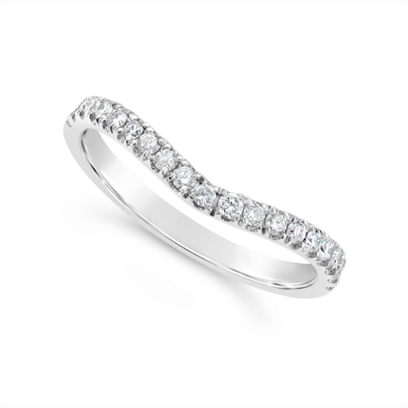 18ct White Gold Diamond 2mm Wide Curved Shape Wedding Band, Set With 19 Round Diamonds, Total Diamond Weight 0.34ct