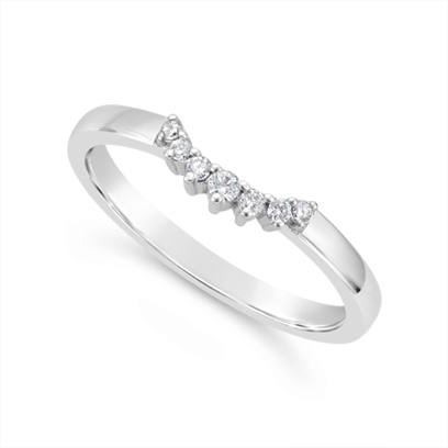 18ct White Gold Diamond 7 Stone Claw Set Wedding Band, Which Fits Around Most Solitaires. Total Diamond Weight 0.07ct