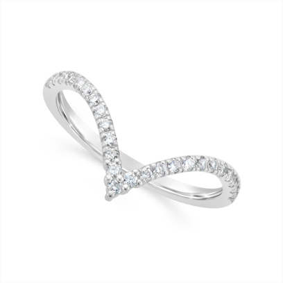 18ct White Gold Wishbone Diamond Set Wedding Band, Which Fits Around Most Solitaire Engagement Rings. Total Diamond Weight 0.20ct