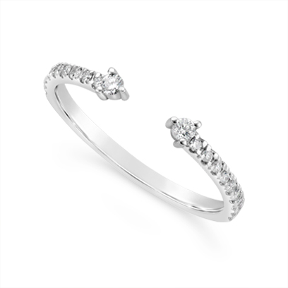 18ct White Gold Diamond Open Wedding Band To Sit Flush Next To An Engagement Ring, Set With 20 Round Diamonds, Total Diamond Weight 0.17ct