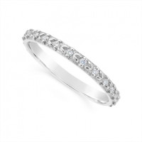 18ct White Gold Diamond  Wedding Band, With Engrave Leaf Design, Set With 15 Round Diamonds, Total Diamond Weight 0.11ct