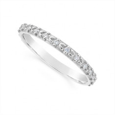18ct White Gold Diamond  Wedding Band, With Engrave Leaf Design, Set With 15 Round Diamonds, Total Diamond Weight 0.11ct
