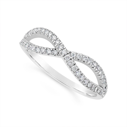 18ct White Gold Diamond  Wedding Band, Infinity Design, Set With 51 Round Diamonds, Total Diamond Weight 0.25ct
