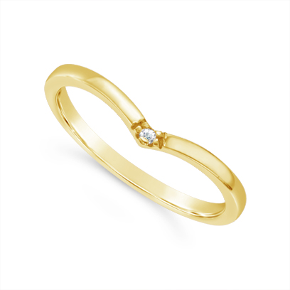 18ct Yellow Gold Wishbone Diamond Set Wedding Band, Set With A Single Diamond, Which Fits Around Most Solitaire Engagement Rings. Total Diamond Weight 0.015ct