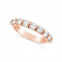 Fine Quality 18ct Rose Gold Unique Princess Cut Wedding Band Set With 9 Diamonds, Total Diamond Weight 1.35ct