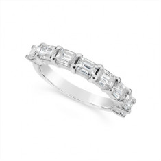 Fine Quality 18ct White Gold Unique Emerald Cut Wedding Band Set With 8 Diamonds, Total Diamond Weight 1.60ct