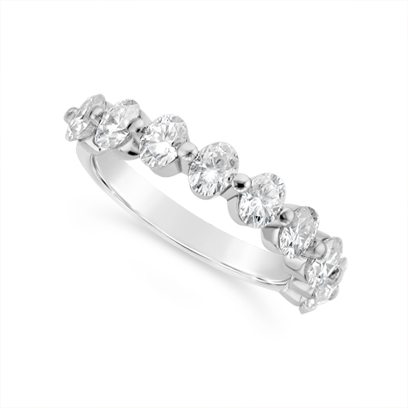 Fine Quality 18ct White Gold Unique Oval Cut Wedding Band Set With 9 Diamonds, Total Diamond Weight 1.80ct