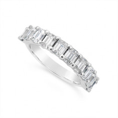 Fine Quality 18ct White Gold Unique Emerald Cut Wedding Band Set With 10 Diamonds, Total Diamond Weight 2.0ct