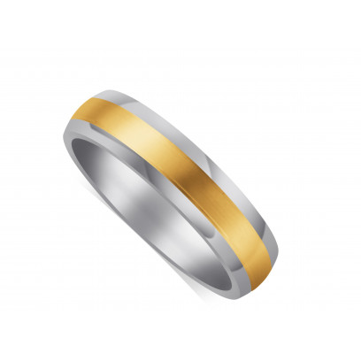 9ct White Gold Gents 5mm Wedding Ring, With A 3mm 9ct Yellow Gold Centre Band