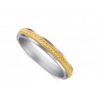9ct White Gold Ladies 3mm Wedding Ring, With A 2mm 9ct Yellow Gold Centre Band