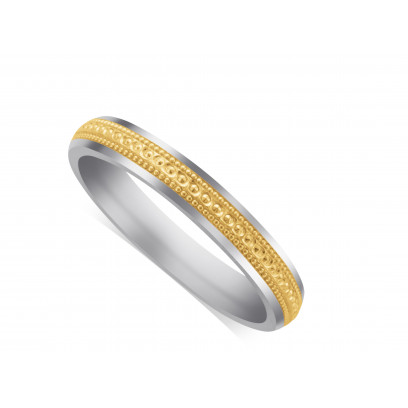 9ct White Gold Gents 5mm Wedding Ring, With A 3mm 9ct Yellow Gold Centre Band