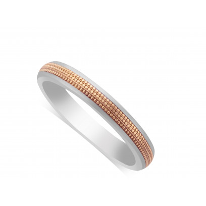 18ct White Gold Ladies 3mm Wedding Ring, With A 2mm 18ct Rose Gold Centre Band