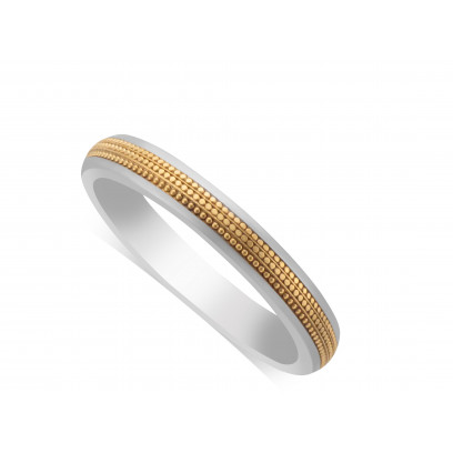 18ct White Gold Ladies 3mm Wedding Ring, With A 2mm 18ct Yellow Gold Centre Band