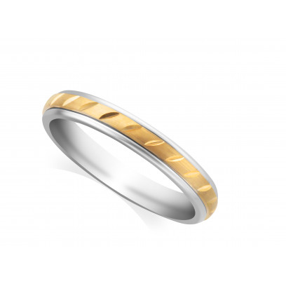 9ct White Gold Ladies 3mm Wedding Ring, With A 2mm 9ct Yellow Gold Centre Band